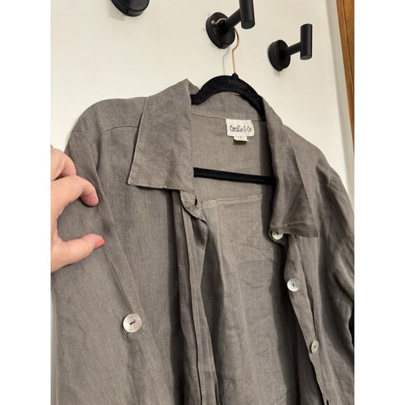 Camille And Co. Linen Tunic Green Gray Button 100% Linen medium - Picture 8 of 9